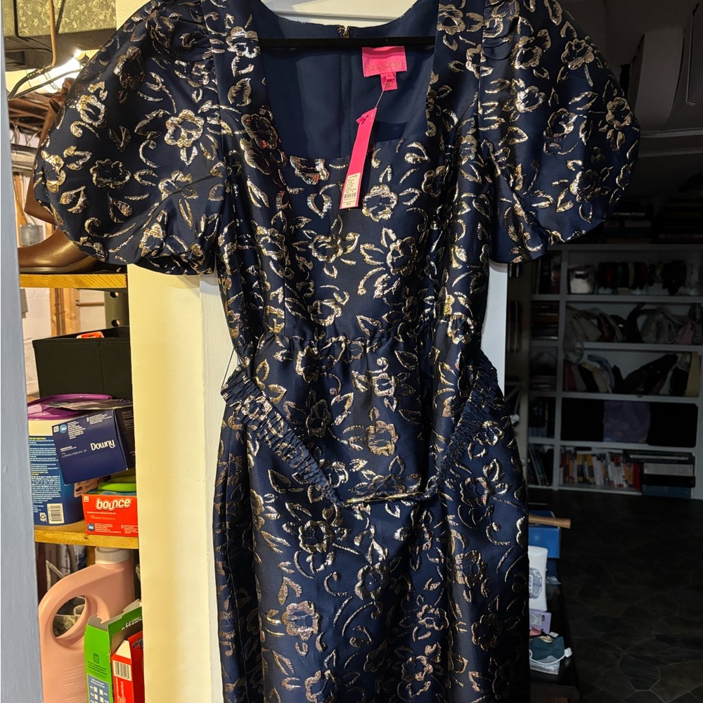 Lilly Pulitzer Navy and Gold Floral Mini Dress